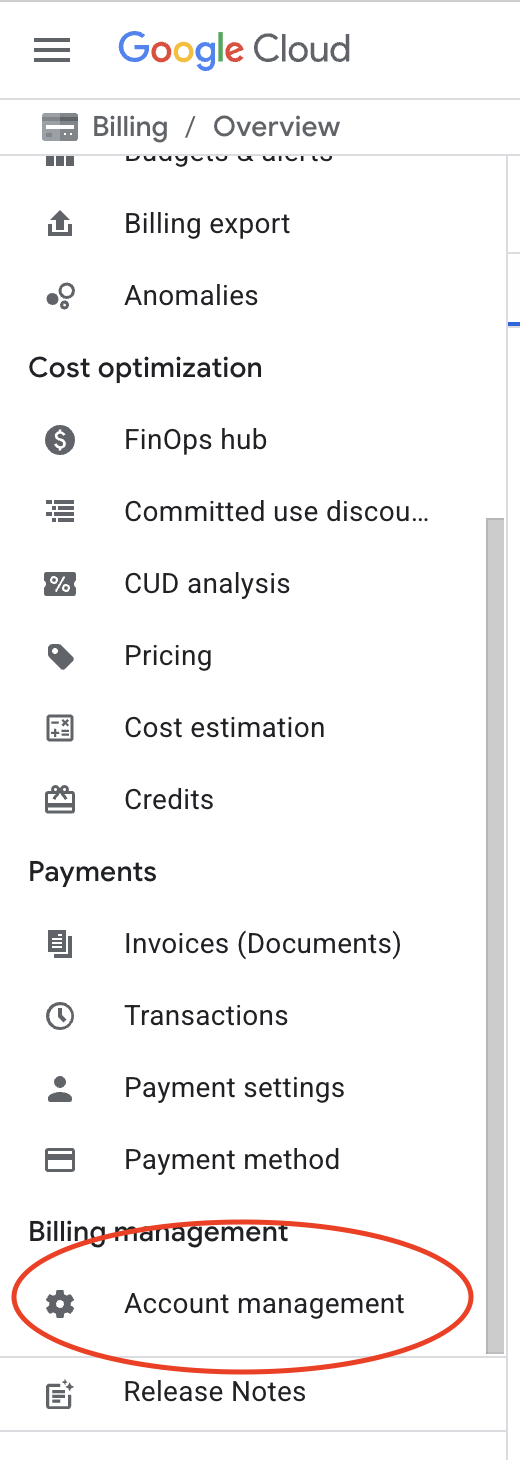 Billing Account Management page