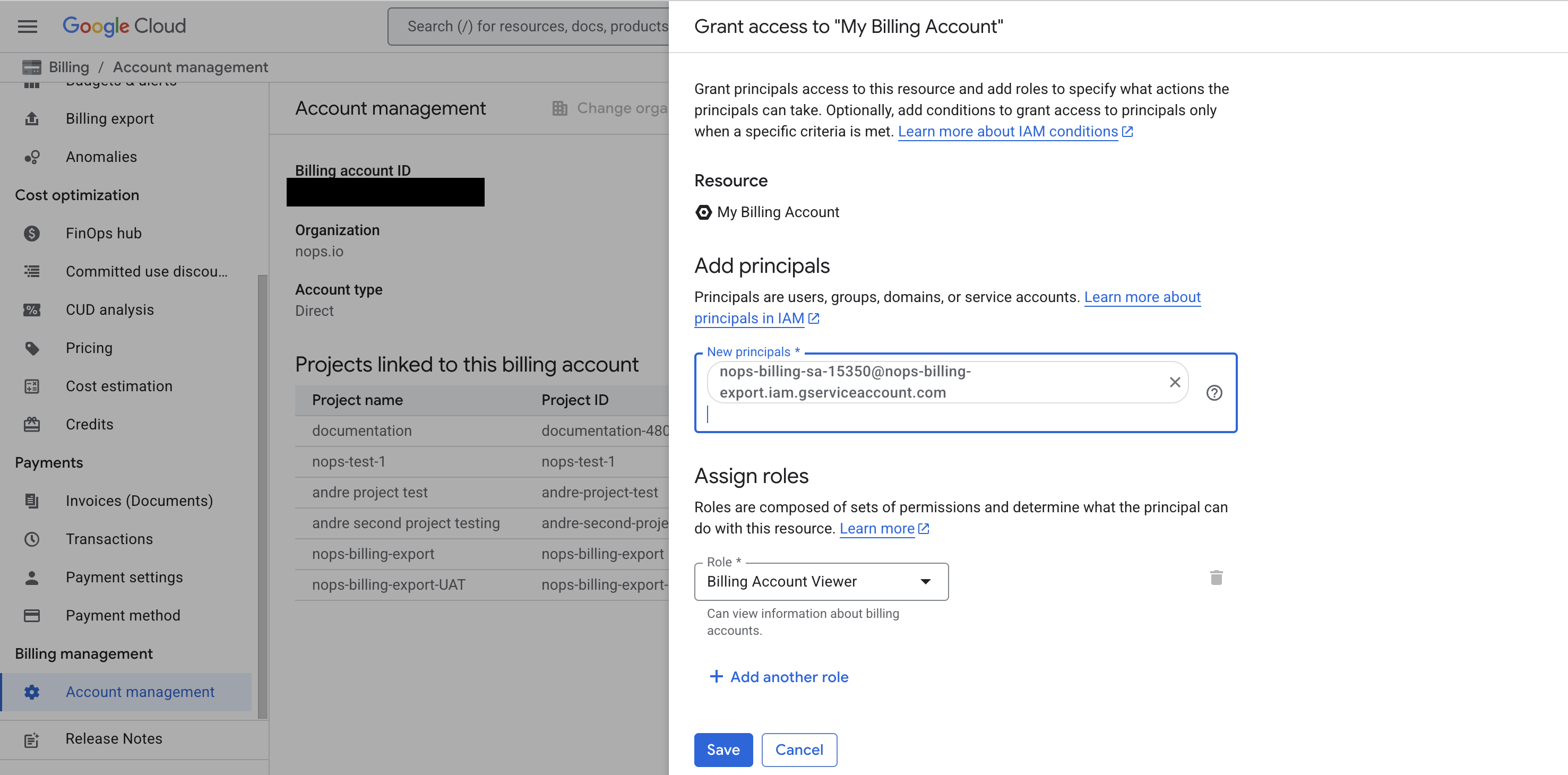 Adding Billing Account Viewer role