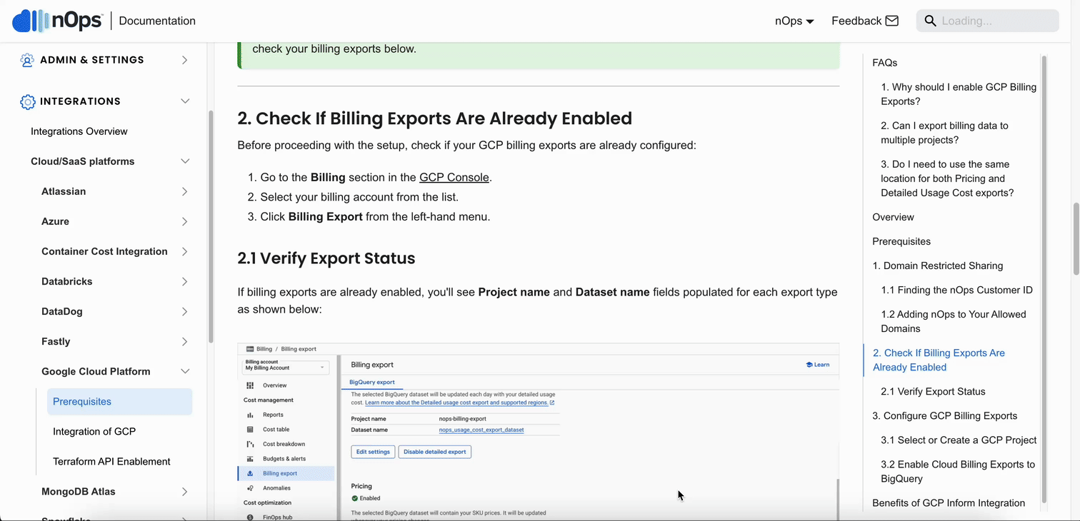 Enabled Billing Exports
