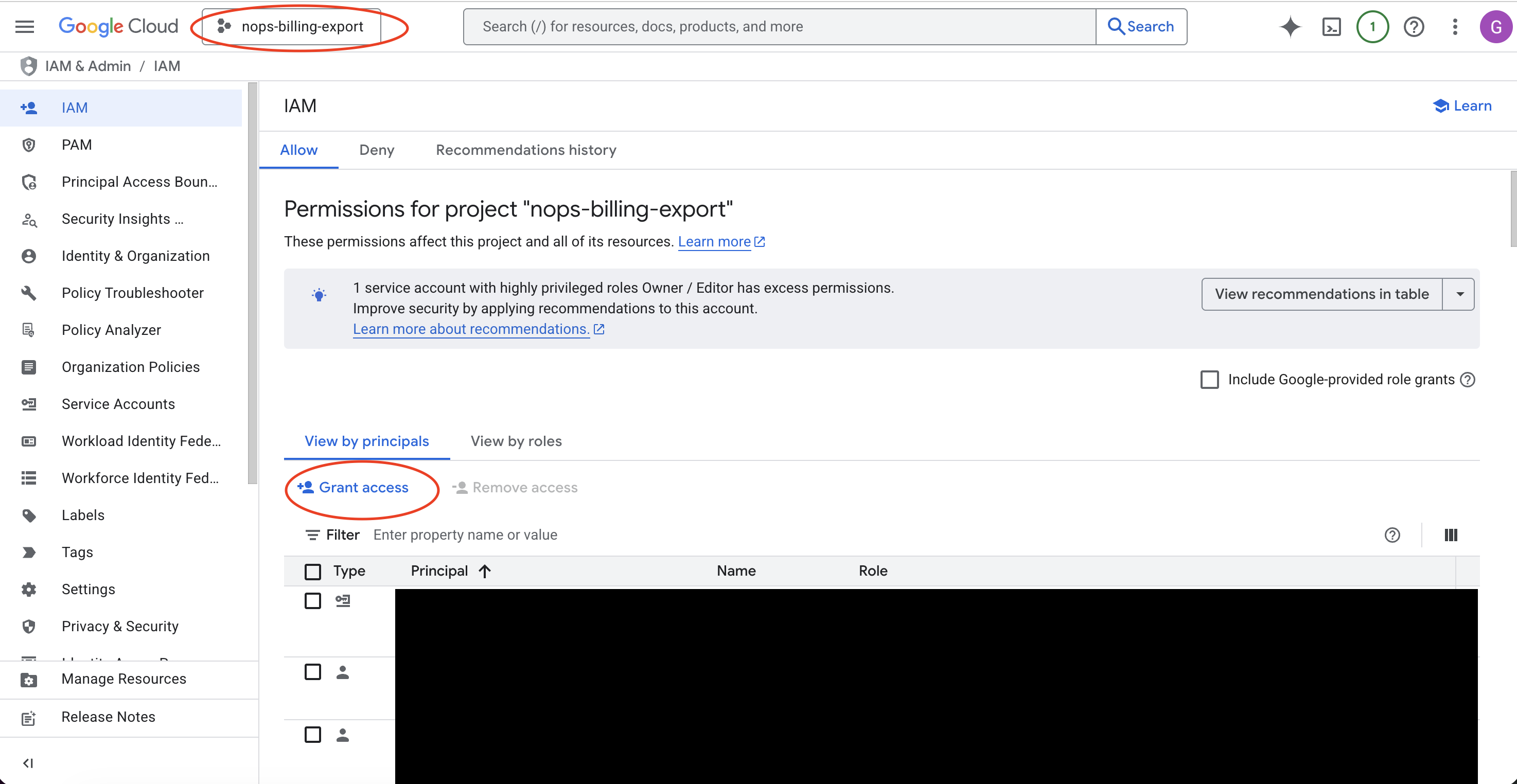 Granting Service Usage Consumer role - Step 1