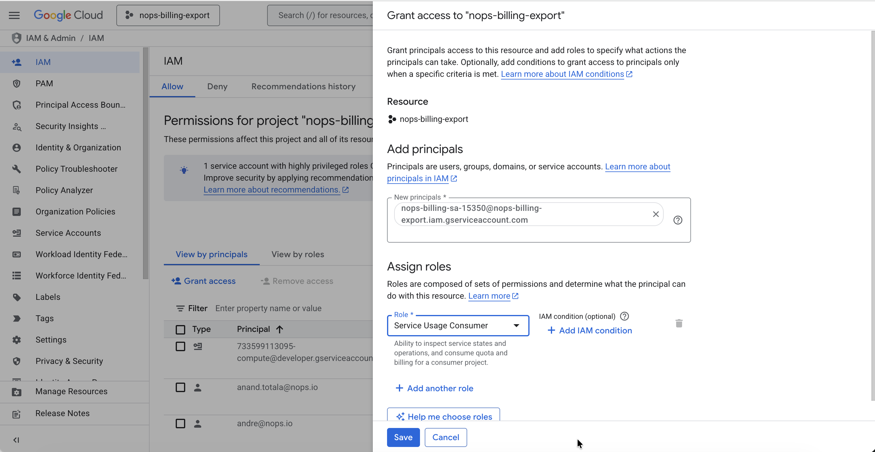 Granting Service Usage Consumer role - Step 2
